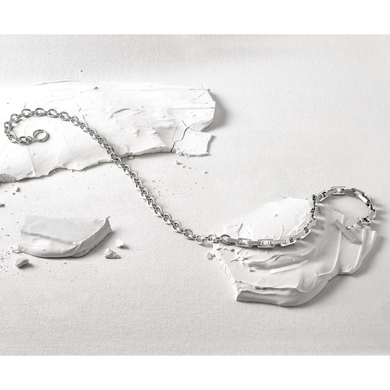 Chisel Stainless Steel Brushed and Polished Half Cable Link and Half Square Link 22 inch Necklace