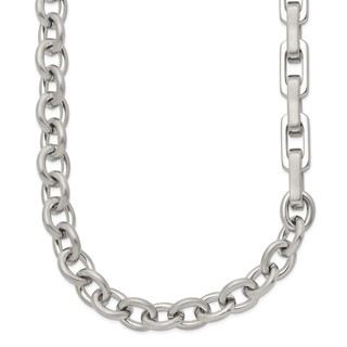 Chisel Stainless Steel Brushed and Polished Half Cable Link and Half Square Link 22 inch Necklace