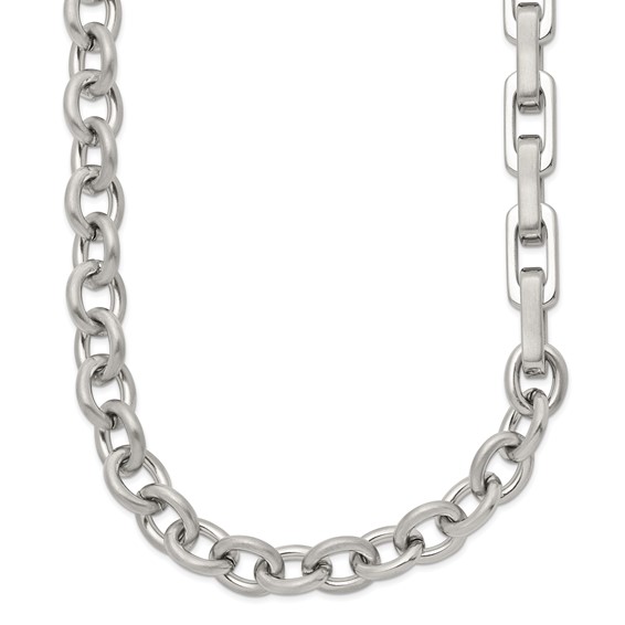 Chisel Stainless Steel Brushed and Polished Half Cable Link and Half Square Link 22 inch Necklace