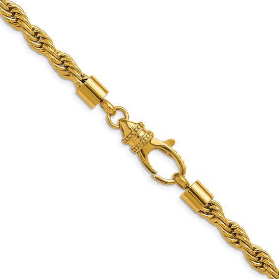 Chisel Stainless Steel Polished Yellow IP-plated 6mm Rope Chain 24 inch Necklace