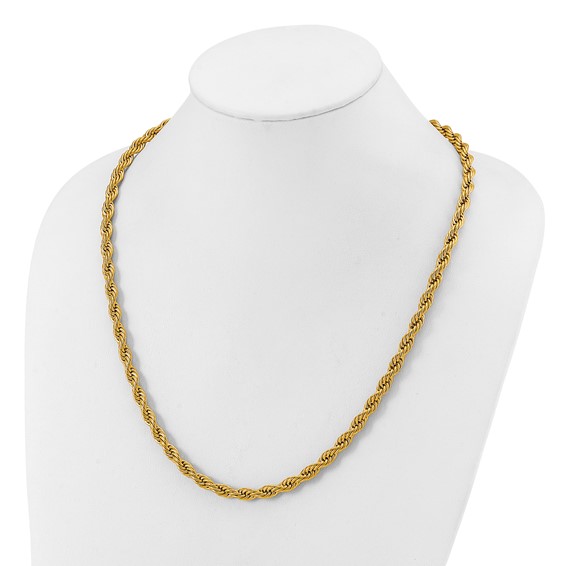 Chisel Stainless Steel Polished Yellow IP-plated 6mm Rope Chain 24 inch Necklace