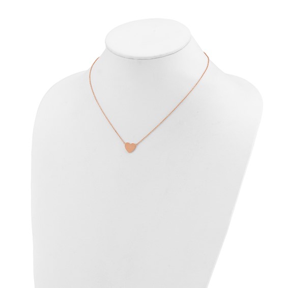 Chisel Stainless Steel Polished Rose IP-plated Heart on a 16 inch Plus a 2 inch Extension Cable Chain Necklace