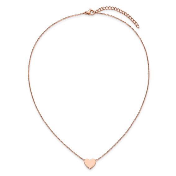 Chisel Stainless Steel Polished Rose IP-plated Heart on a 16 inch Plus a 2 inch Extension Cable Chain Necklace