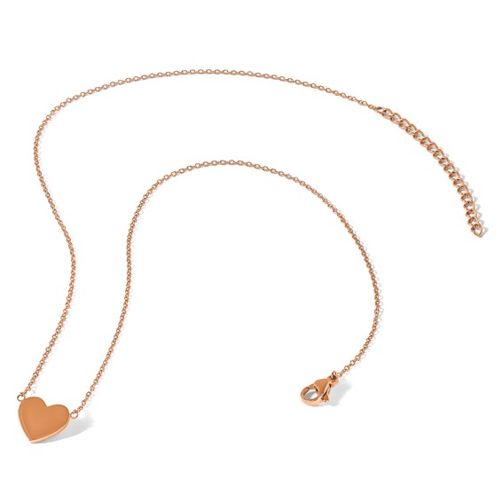 Chisel Stainless Steel Polished Rose IP-plated Heart on a 16 inch Plus a 2 inch Extension Cable Chain Necklace