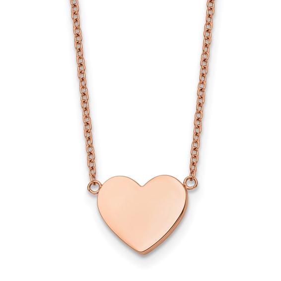 Chisel Stainless Steel Polished Rose IP-plated Heart on a 16 inch Plus a 2 inch Extension Cable Chain Necklace