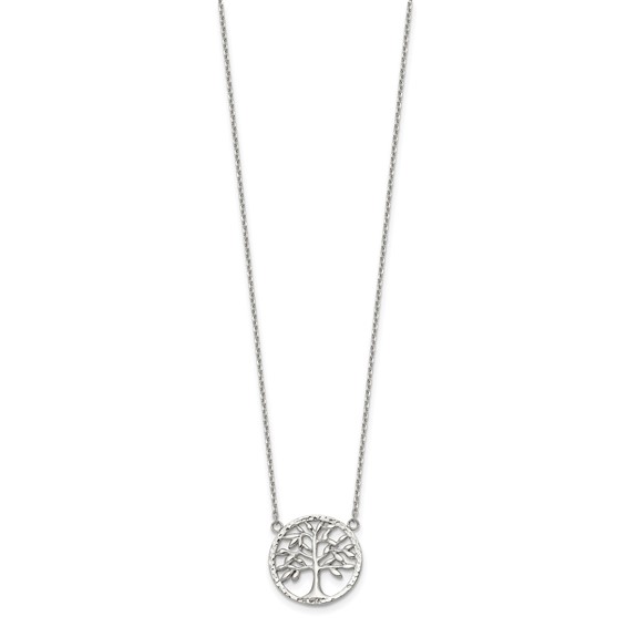 Chisel Stainless Steel Polished and Textured Tree on a 16 inch Plus a 2 inch Extension Cable Chain Necklace