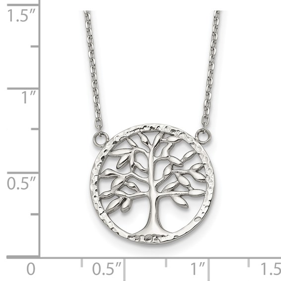 Chisel Stainless Steel Polished and Textured Tree on a 16 inch Plus a 2 inch Extension Cable Chain Necklace