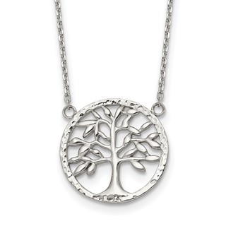 Chisel Stainless Steel Polished and Textured Tree on a 16 inch Plus a 2 inch Extension Cable Chain Necklace