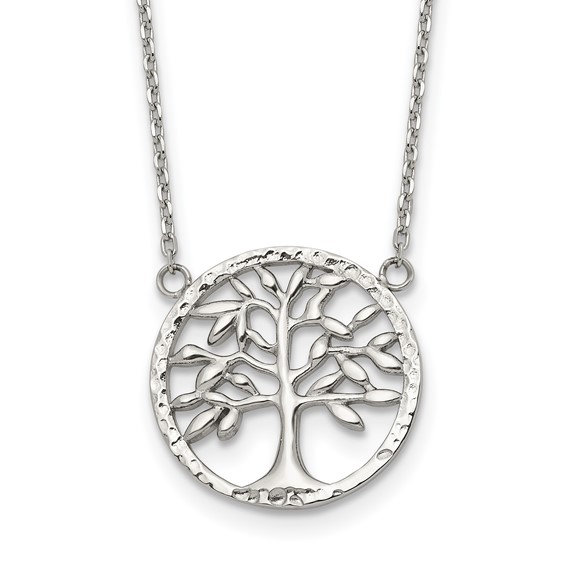 Chisel Stainless Steel Polished and Textured Tree on a 16 inch Plus a 2 inch Extension Cable Chain Necklace