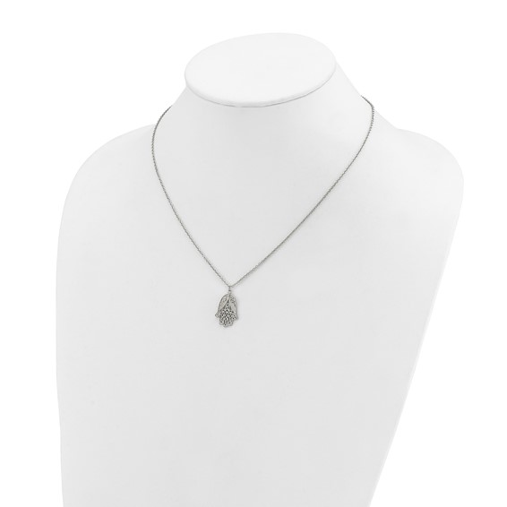 Chisel Stainless Steel Polished and Textured Hamsa Pendant on an 18 inch Plus a 2 inch Extension Cable Chain Necklace