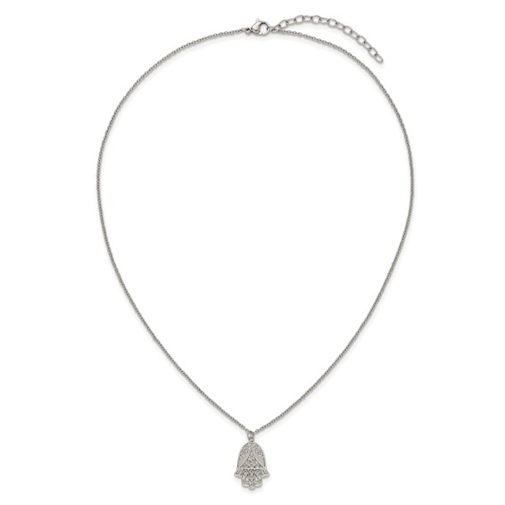 Chisel Stainless Steel Polished and Textured Hamsa Pendant on an 18 inch Plus a 2 inch Extension Cable Chain Necklace