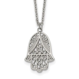 Chisel Stainless Steel Polished and Textured Hamsa Pendant on an 18 inch Plus a 2 inch Extension Cable Chain Necklace