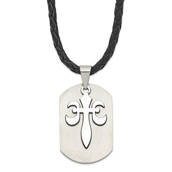 Stainless Steel Fleur de Lis Cut-out Dog Tag Necklace