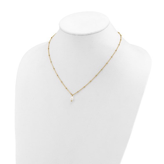 Chisel Stainless Steel Polished Yellow IP-plated Imitation Pearl on a Beaded 16 inch Plus 2 inch Extension Cable Chain Necklace