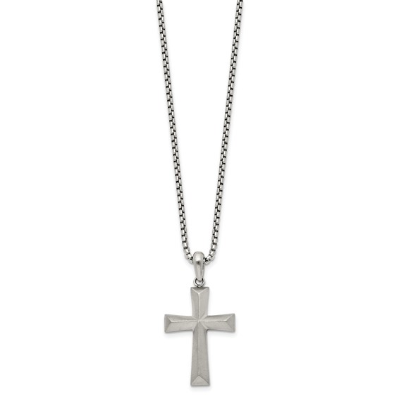 Chisel Stainless Steel Brushed Cross Pendant on a 20 inch Box Chain Necklace