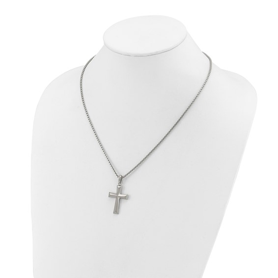 Chisel Stainless Steel Brushed Cross Pendant on a 20 inch Box Chain Necklace