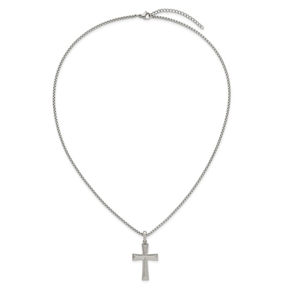 Chisel Stainless Steel Brushed Cross Pendant on a 20 inch Box Chain Necklace