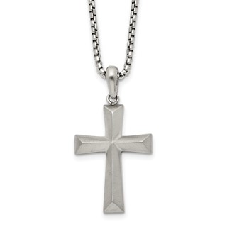 Chisel Stainless Steel Brushed Cross Pendant on a 20 inch Box Chain Necklace