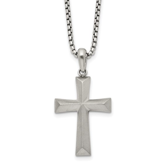 Chisel Stainless Steel Brushed Cross Pendant on a 20 inch Box Chain Necklace