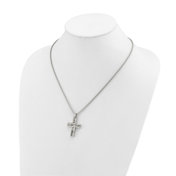 Chisel Stainless Steel Antiqued and Polished Cracked Cross Pendant on a 20 inch Box Chain Necklace