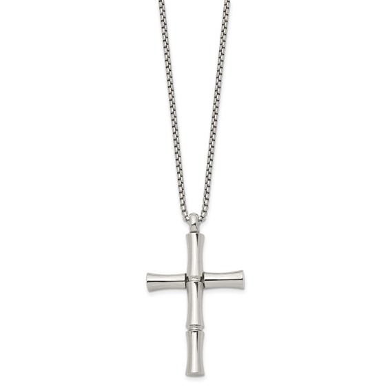 Chisel Stainless Steel Polished Cross Pendant on a 20 inch Box Chain Necklace