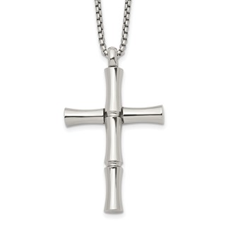 Chisel Stainless Steel Polished Cross Pendant on a 20 inch Box Chain Necklace