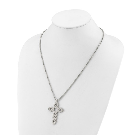 Chisel Stainless Steel Polished Geometric Cross Pendant on a 22 inch Box Chain Necklace