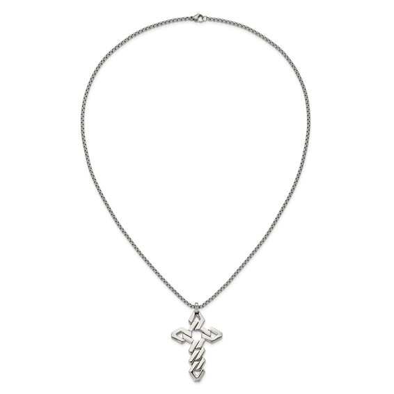Chisel Stainless Steel Polished Geometric Cross Pendant on a 22 inch Box Chain Necklace