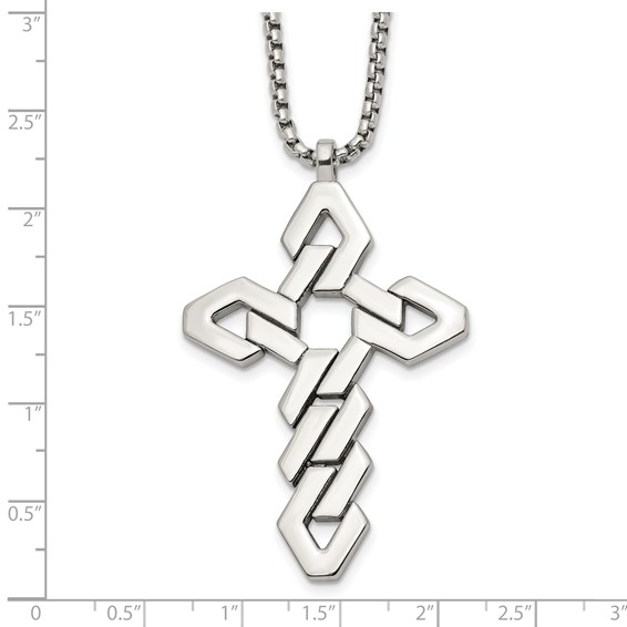 Chisel Stainless Steel Polished Geometric Cross Pendant on a 22 inch Box Chain Necklace