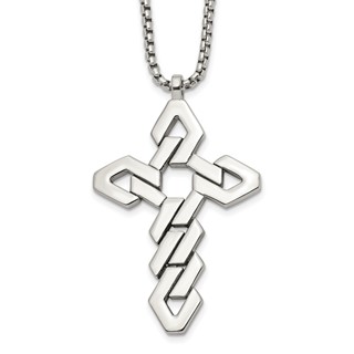 Chisel Stainless Steel Polished Geometric Cross Pendant on a 22 inch Box Chain Necklace