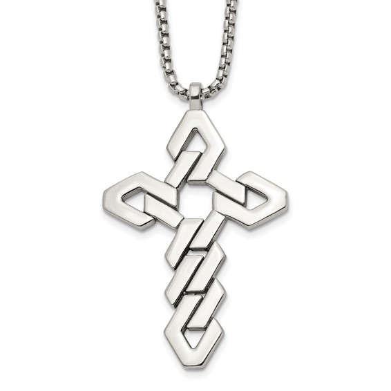 Chisel Stainless Steel Polished Geometric Cross Pendant on a 22 inch Box Chain Necklace