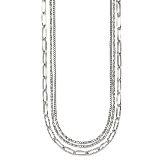 "Chisel Stainless Steel Polished Multi-Strand Curb, Cable and Paperclip Links 18 inch Plus a 2 inch Extension Necklace"