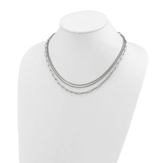 "Chisel Stainless Steel Polished Multi-Strand Curb, Cable and Paperclip Links 18 inch Plus a 2 inch Extension Necklace"