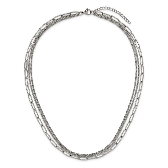 "Chisel Stainless Steel Polished Multi-Strand Curb, Cable and Paperclip Links 18 inch Plus a 2 inch Extension Necklace"