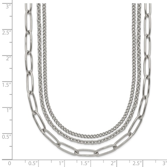 "Chisel Stainless Steel Polished Multi-Strand Curb, Cable and Paperclip Links 18 inch Plus a 2 inch Extension Necklace"