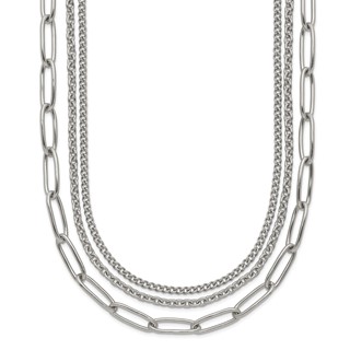 "Chisel Stainless Steel Polished Multi-Strand Curb, Cable and Paperclip Links 18 inch Plus a 2 inch Extension Necklace"