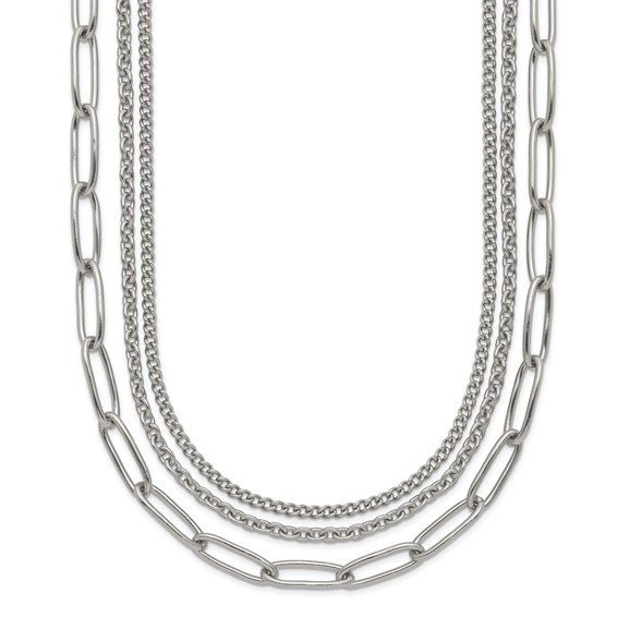 "Chisel Stainless Steel Polished Multi-Strand Curb, Cable and Paperclip Links 18 inch Plus a 2 inch Extension Necklace"