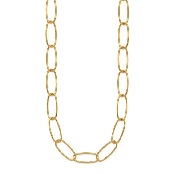 Chisel Stainless Steel Polished Textured Yellow IP-plated Open Link 16 inch Plus a 2 inch Extension Necklace