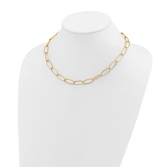 Chisel Stainless Steel Polished Textured Yellow IP-plated Open Link 16 inch Plus a 2 inch Extension Necklace