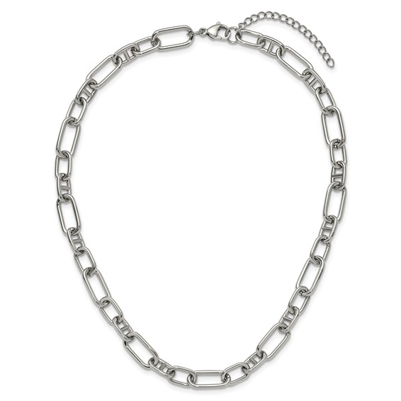 Chisel Stainless Steel Polished 9mm 16 inch Plus  2 inch Extension Open Link Necklace