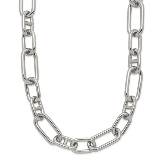 Chisel Stainless Steel Polished 9mm 16 inch Plus  2 inch Extension Open Link Necklace