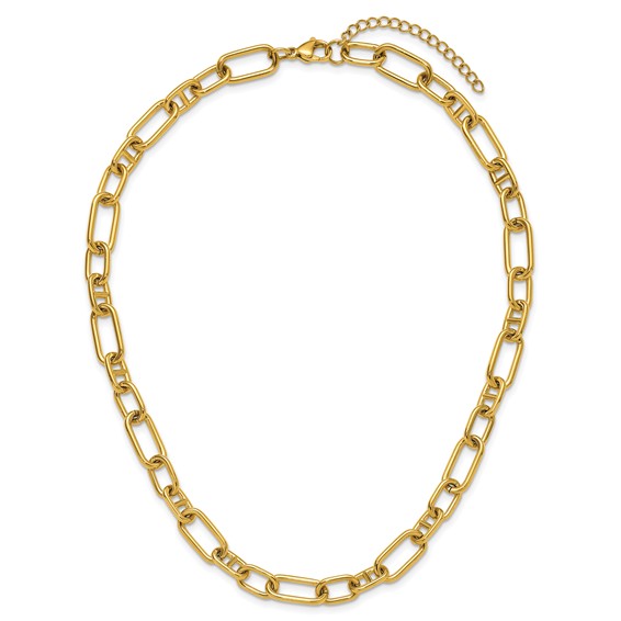 Chisel Stainless Steel Polished Yellow IP-Plated 9mm 17 inch Plus  2 inch Extension Open Link Necklace