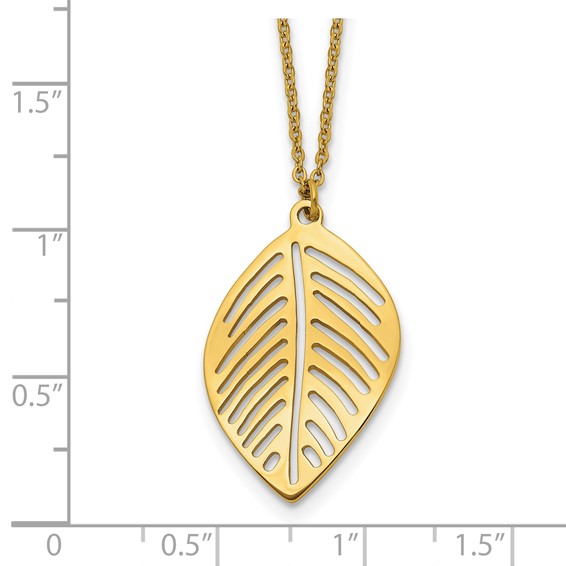 Chisel Stainless Steel Polished Yellow IP-plated Leaf Pendant on a 16 inch Plus 2 inch Extension Cable Chain Necklace