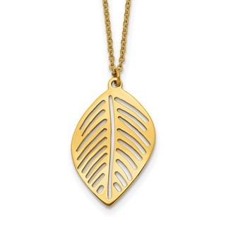 Chisel Stainless Steel Polished Yellow IP-plated Leaf Pendant on a 16 inch Plus 2 inch Extension Cable Chain Necklace