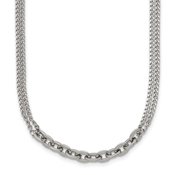 Chisel Stainless Steel Polished Two-Strand 18 inch Plus 2 inch Extension Necklace