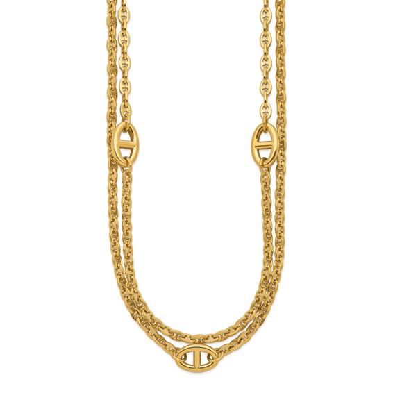 Chisel Stainless Steel Polished Yellow IP-plated Two-Strand Anchor Link 18 inch Plus a 2 inch Extension Necklace