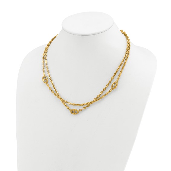 Chisel Stainless Steel Polished Yellow IP-plated Two-Strand Anchor Link 18 inch Plus a 2 inch Extension Necklace