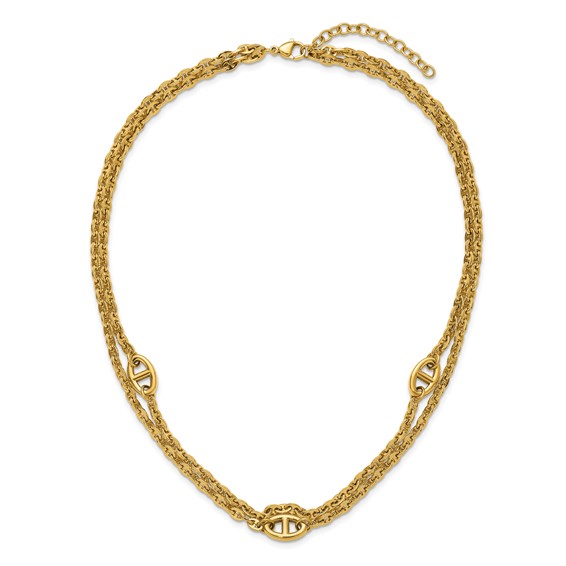 Chisel Stainless Steel Polished Yellow IP-plated Two-Strand Anchor Link 18 inch Plus a 2 inch Extension Necklace