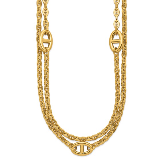 Chisel Stainless Steel Polished Yellow IP-plated Two-Strand Anchor Link 18 inch Plus a 2 inch Extension Necklace