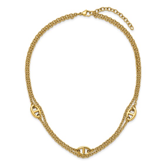 Chisel Stainless Steel Polished Yellow IP-plated Two-Strand 16 inch Plus a 2 inch Extension Necklace